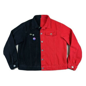 SHEIN Unisex Bicolor Red Black Trucker Denim Jacket